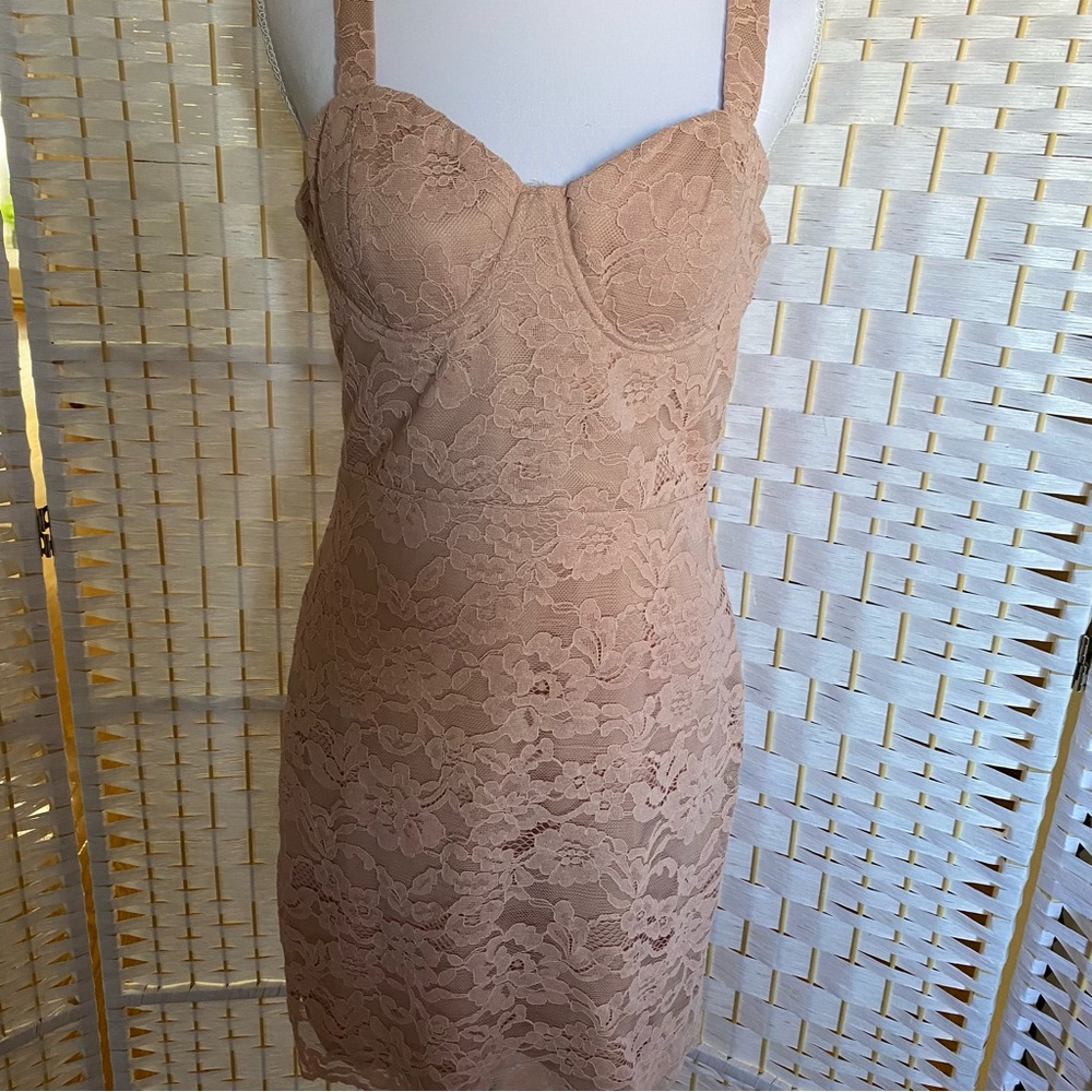 Elegant Lace Slip Dress in Blush Pink.